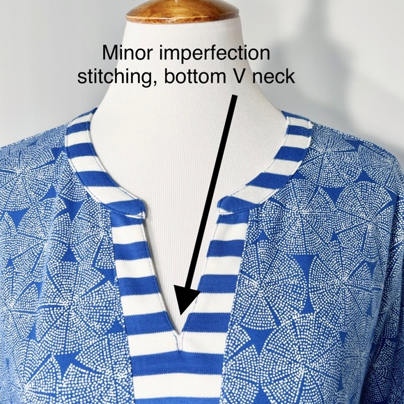 SOLD-NWT Talbots Geometric Striped Blue White V Neck 3/4 Sleeve Pullover Tee - Picture 9 of 9